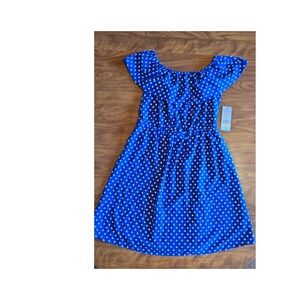 Girls' Blue Polka‎ Dot Dress - Off The Shoulder Ruffle Details Kids